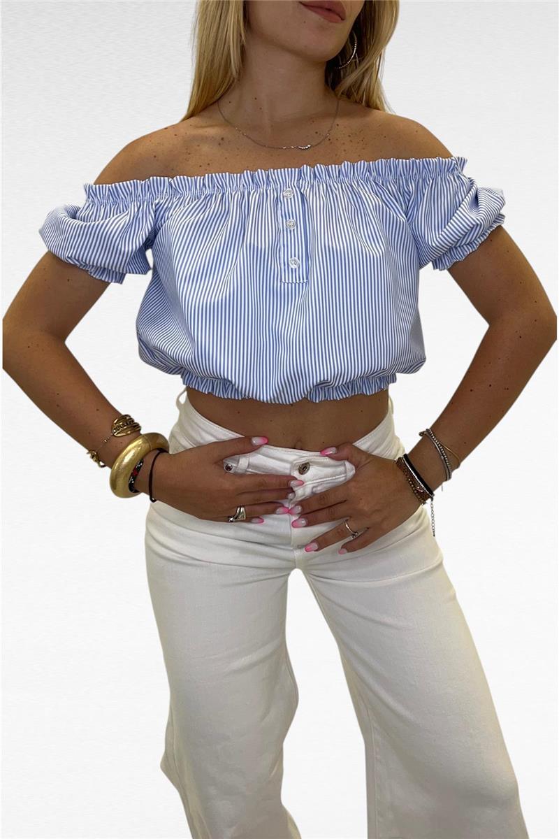 top con scollo a barca azul